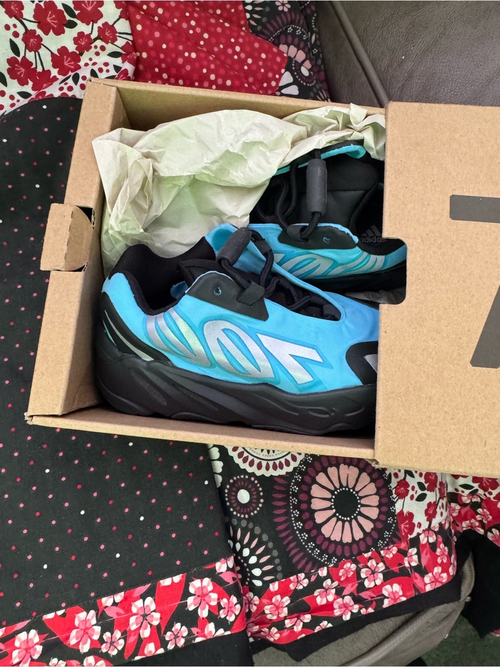 adidas Kids Yeezy 700 Aqua Blue and Black Sneakers